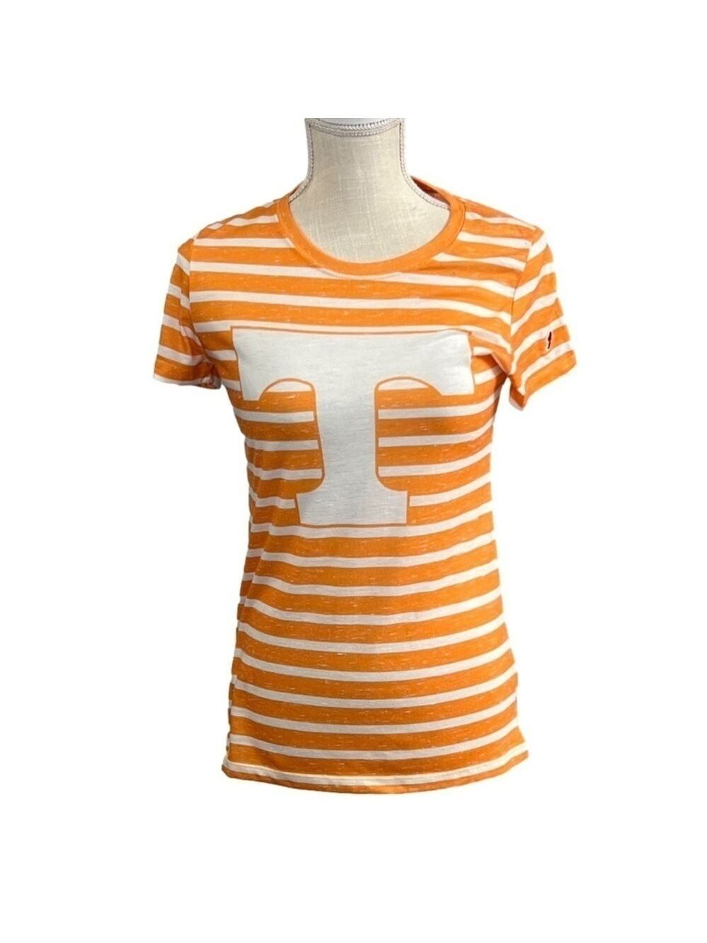 Women's Orange & White Striped Power T University of Tennessee shirt. Size M
